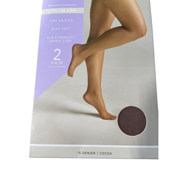 Silk Impressions Pantyhose Size XXXL Ultra Fine Sheer Cocoa 2 Pair 15 Denier NEW - Picture 2 of 6